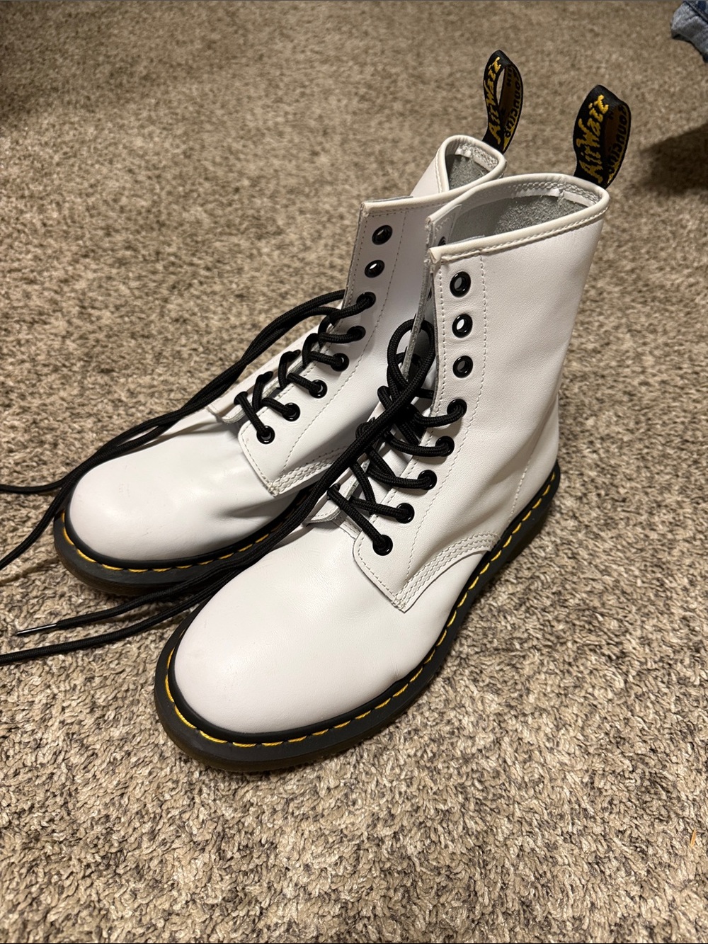 Dr. Martens White 8-Eye Lace-Up Combat Boots with Black Laces